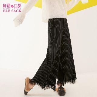 Fray Hem Stripe Wide-leg Pants