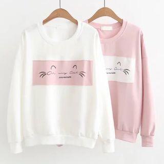 Cat Applique Long-sleeve Sweatshirt