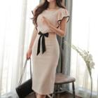 Tie-front Ruffle Sheath Dress