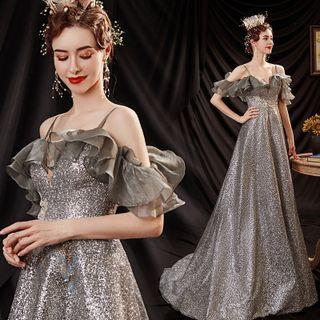 Cold-shoulder Sequin A-line Evening Gown