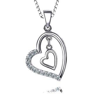Rhinestone Heart 925 Sterling Silver Necklace