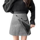 Faux Leather Panel High-waist Mini A-line Skirt