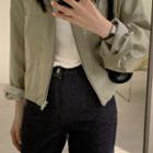 Zip-up Faux-leather Cropped Jacket Khaki - One Size