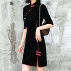Elbow-sleeve Mini Qipao Dress