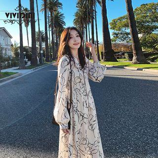 Long-sleeve Maxi Printed Sundress / Spaghetti Strap Maxi Printed Sundress