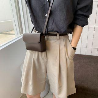 Snap-button Midi Shoulder Bag