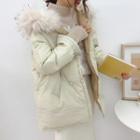Faux-fur Trim Hooded Padded Jacket Almond - One Size