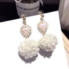 Pom Pom Drop Earring 1 Pair - Silver Stud - Off White - One Size