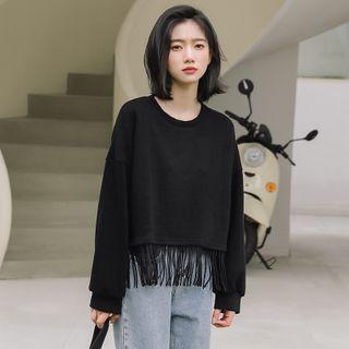 Fringe Trim Pullover Black - One Size