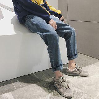 Elastic Waist Straight-cut Jeans