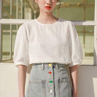 Elbow-sleeve Lace Blouse White - One Size