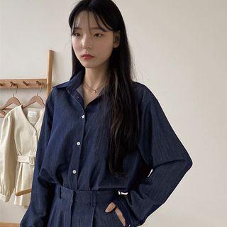 Two-way Dark Denim Shirt Dark Blue - One Size