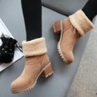 Chunky Heel Faux Shearling Panel Short Boots