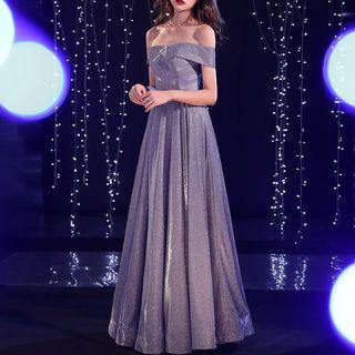 Glitter Off-shoulder A-line Evening Gown
