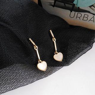 925 Sterling Silver Heart Dangle Earring 1 Pair - S925 Silver Studded Earring - Gold Trim - White - One Size