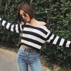 Striped Cropped Sweater / Striped Knit Shorts / Set