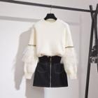Mesh-panel Knit Top / Denim Skirt / Set