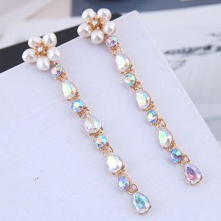 Faux Pearl Flower Rhinestone Drop Earring