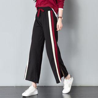 Drawstring Split Hem Color-block Harem Pants