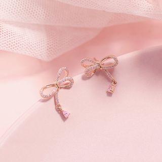 Ribbon Bow Ear Stud 1 Pc - Rose Gold - One Size