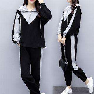 Set: Color Block Half-zip Hoodie + Sweatpants
