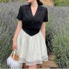 Spaghetti Strap Two-tone Mini A-line Dress / Cropped Blazer