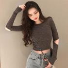 Cutout Knit Top Gray - One Size