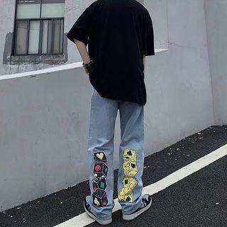 Dice Print Loose Fit Jeans
