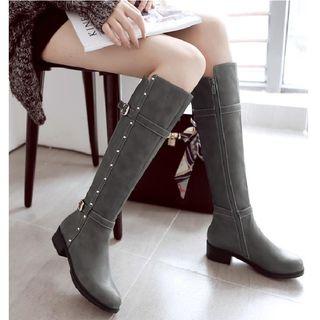 Low Heel Studded Mid-calf Boots