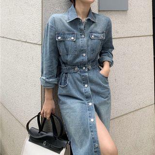 Denim Long-sleeve Midi Shirtdress