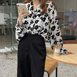 Flower Print Shirt Black & White - One Size