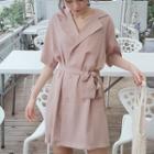 Notched Lapel Double-breasted Elbow-sleeve Chiffon Dress