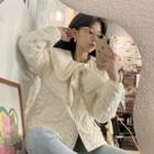 Wide Collar Bow Accent Quilted Button-up Jacket Beige - One Size