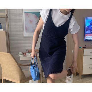 Pintuck Boucl  Knit Overall Dress