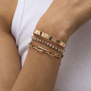 Set: Rhinestone Bracelet + Chunky Chain Bracelet + Bangle