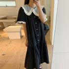Puff-sleeve Ruffled Midi Shirtdress Black - One Size