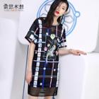 Perforated Panel Printed Short-sleeve Dress