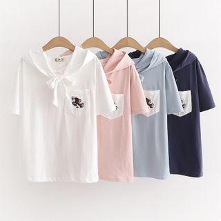 Mouse Embroidered Short-sleeve Hoodie
