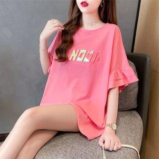 Lettering Ruffle Trim T-shirt