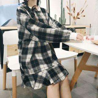 Plaid Long-sleeve Ruffle Dress