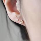 925 Sterling Silver Floral Star Rhinestone Earring 1 Pair - As Shown In Figure - One Size