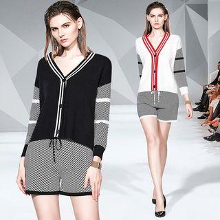 Set: Striped Cardigan + Knit Shorts