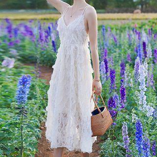 Strappy Feathery Midi A-line Dress