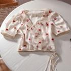Short-sleeve Floral Print Blouse Red Floral - Light Almond - One Size
