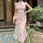 Sleeveless Floral A-line Qipao Dress