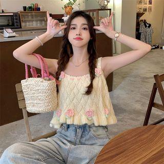 Embroider Floral Oversize Tank Top Almond - One Size