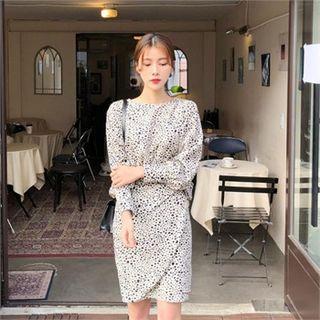 Round-neck Wrap-front Dotted Dress