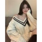 Hooded Cable Knit Sweater Off-white - One Size