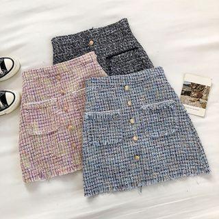Color-block Tweed High-waist A-line Skirt