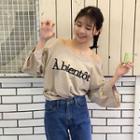 Cold Shoulder Lettering Embroidered Long-sleeve T-shirt